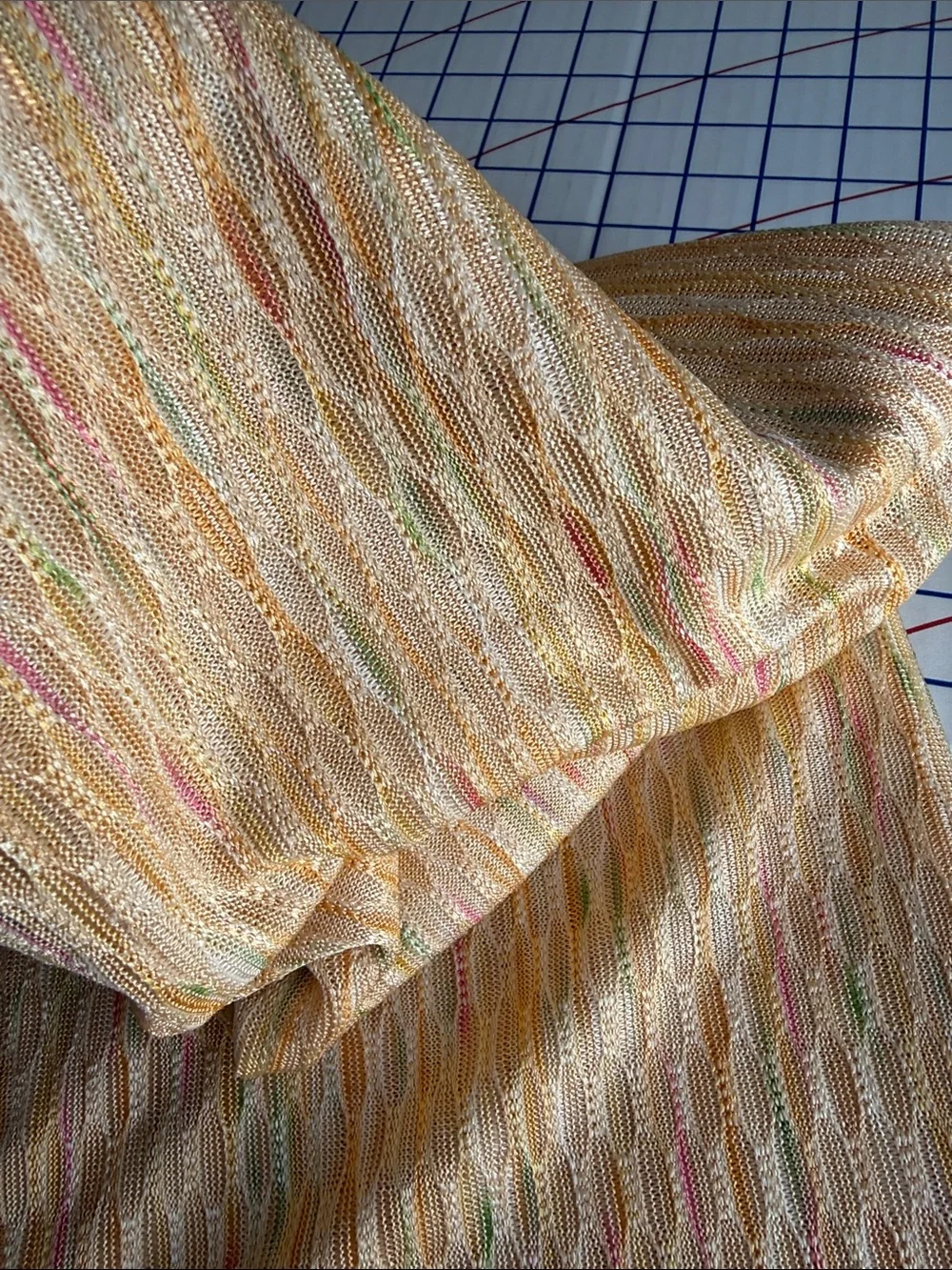 Vintage 1970s Openwork Stretch Knit Fabric 2 Yards x 58” Textured Stripe